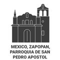 Mexico, Zapopan, Parroquia De San Pedro Apostol travel landmark vector illustration Royalty Free Stock Photo