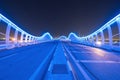 Meydan Bridge and street road or path way on highway with modern architecture buildings in Dubai Downtown at night, urban city at