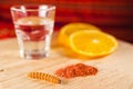 Mezcal mexican drink worm salt with orange slices in oaxaca mexico Royalty Free Stock Photo