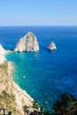 Mezithres cliffs and clear blue ionic sea in Keri, Zakynthos. Greece