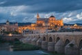 The Mezquita Cathedral in Cordoba, cityscape with the Roman bridge in foreground, Cordoba, Spain Royalty Free Stock Photo