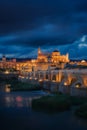 The Mezquita Cathedral in Cordoba, cityscape with the Roman bridge in foreground, Cordoba, Spain Royalty Free Stock Photo