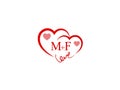 MF Initial heart shape Red colored love logo