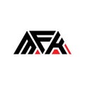 MFK triangle letter logo design with triangle shape. MFK triangle logo design monogram. MFK triangle vector logo template with red Royalty Free Stock Photo