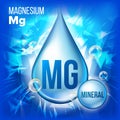 Mg Magnesium Vector. Mineral Blue Drop Icon. Vitamin Liquid Droplet Icon. Substance For Beauty, Cosmetic, Heath Promo