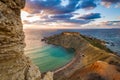 Mgarr, Malta - Panorama of Gnejna bay, the most beautiful beach in Malta at sunset Royalty Free Stock Photo