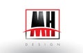 MH M H Logo Letters with Red and Black Colors and Swoosh.