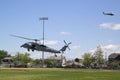 MH-60S helicopters from Helicopter Sea Combat Squadron Five with US Navy EOD team landing for mine countermeasures demonstration