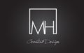 MH Square Frame Letter Logo Design with Black and White Colors.