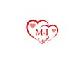 MI Initial heart shape Red colored love logo