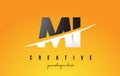 MI M I Letter Modern Logo Design with Yellow Background and Swoosh.