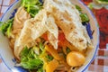 Mi Quang noodle with meat, vegetable, fish, chicken and spices