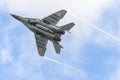 MiÃâsk Mazowiecki, Poland - August 14, 2014: Polish Air Force MiG-29 fighter jet at EPMM military airport Royalty Free Stock Photo