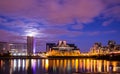 Famous London MI6 and Vauxhall Bridge at night England Royalty Free Stock Photo