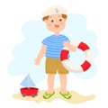 Little boy in sailor costume, enjoying summer vacation