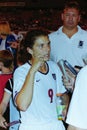 Mia Hamm speaks to press after breaking goal record Royalty Free Stock Photo