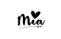 Mia name text word with love heart hand written for logo typography design template