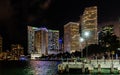 Miami Bayside at night with elegants Buildings