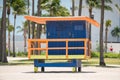 Miami Beach art deco lifeguard hut with palm trees in the background Royalty Free Stock Photo