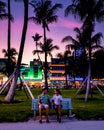 Miami Beach, colorful Art Deco District at night Miami Florida