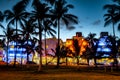 Miami Beach, colorful Art Deco District at night Miami Florida