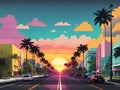 Miami Beach Colorful Background Illustration 2D Art Sunset Website Design - ai generated