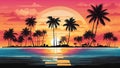 Miami Beach Colorful Background Illustration 2D Art Sunset Website Design - ai generated