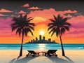 Miami Beach Colorful Background Illustration 2D Art Sunset Website Design - ai generated