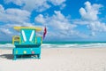 Miami beach colorful lifeguard towers. Quirky iconic structures. Lifeguard towers South Beach unique worth taking