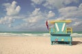 Miami beach colorful lifeguard towers. Quirky iconic structures. Lifeguard towers South Beach unique worth taking Royalty Free Stock Photo