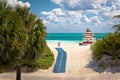 Miami Beach colorful sand beach and lifeguard post view Royalty Free Stock Photo