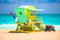 Miami Beach colorful sand beach and lifeguard post view Royalty Free Stock Photo