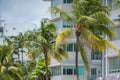 Miami Beach deco architecture and tropical palm tree fronds Royalty Free Stock Photo