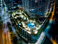 Aerial photo of Icon Condominium pool deck with palm trees Royalty Free Stock Photo