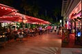 Outdoor restaurant on Lincoln Road Mall in Miami Beach, Florida at night. Royalty Free Stock Photo