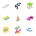 Miami Beach, Florida icons set, isometric 3d style