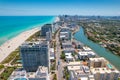 Miami Beach Florida. Panorama of Miami South Beach City FL. Atlantic Ocean. Summer vacations. Beautiful View on Residential house Royalty Free Stock Photo