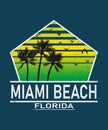 Miami beach Florida tee print with palm tree. T-shirt design, graphics, stamp, label, typography. Royalty Free Stock Photo