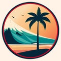 Miami beach Florida tee print with palm tree. T-shirt design, graphics, stamp, label, typography