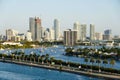 Miami Beach, Florida, U.S - February 24, 2024 - The view of the downtown, the highway and the bay on a sunny day Royalty Free Stock Photo