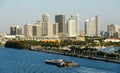 Miami Beach, Florida, U.S - February 24, 2024 - The view of the downtown, the highway and the bay on a sunny day Royalty Free Stock Photo