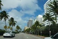 Miami Beach, Florida, U.S.A - February 17. 2022 - The view of the road with tall buildings and condominiums on Collins Avenue Royalty Free Stock Photo