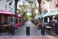 Miami Beach, Florida, U.S - February 17. 2022 - The view of the street with the restaurants near Espanola Way