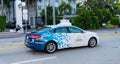Miami Beach, Florida USA - April 15, 2021: ford argo self-driving test vehicle autonomous transport