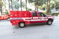 Miami Beach, Florida USA - April 15, 2021: ford fire rescue truck emergency in miami beach side view