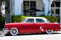 Miami Beach, Florida USA - April 14, 2021: red retro ford, side view. antique vintage car