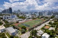 Miami Beach, Florida, USA - Aerial of Abel Holtz Stadium, a track and field oval and football field. Part of Flamingo