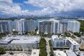 Miami Beach, Florida, USA - Aug 5, 2023: Aerial of Luxury mid-rise condominium at South Beach facing Biscayne Bay and the downtown Royalty Free Stock Photo
