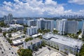 Miami Beach, Florida, USA - Aug 5, 2023: Aerial of Luxury mid-rise condominium at South Beach facing Biscayne Bay and the downtown Royalty Free Stock Photo