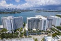 Miami Beach, Florida, USA. Aerial of Luxury mid-rise condominium at South Beach facing Biscayne Bay Royalty Free Stock Photo